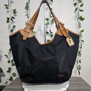 DOONEY & BOURKE EUC Y2K Vintage large black nylon tote with leather trim